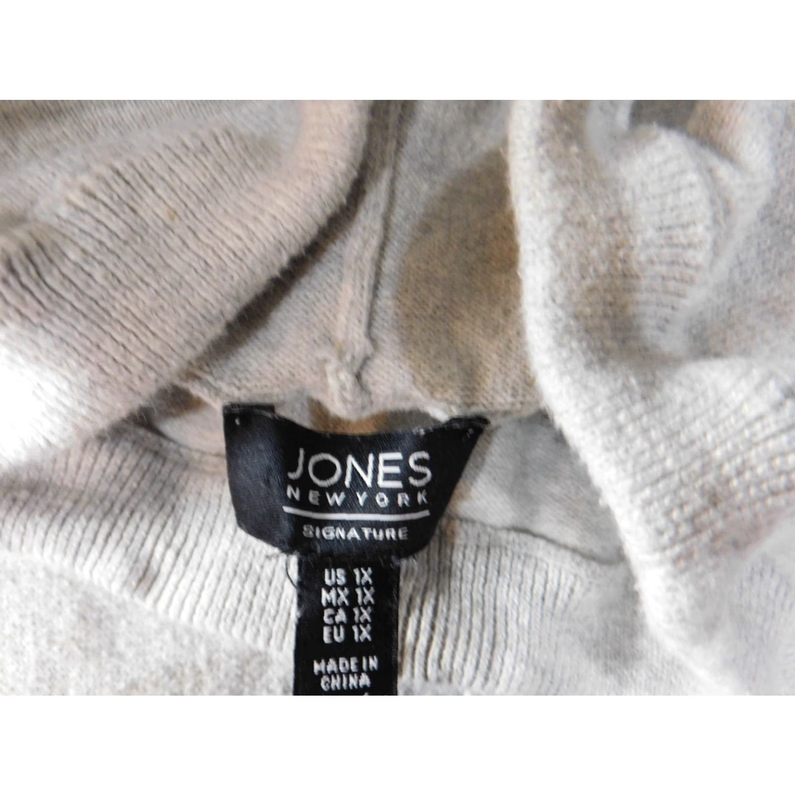 Jones New York Jones New York Womens Sweater 1X Plus Gray Turtleneck Pullover Raglan Sleeve 3/4 Open-Knit Cotton Logo Casual Modern Stretch V-Neck N/A Size XL / US 12-14 / IT 48-50 - 5 Thumbnail