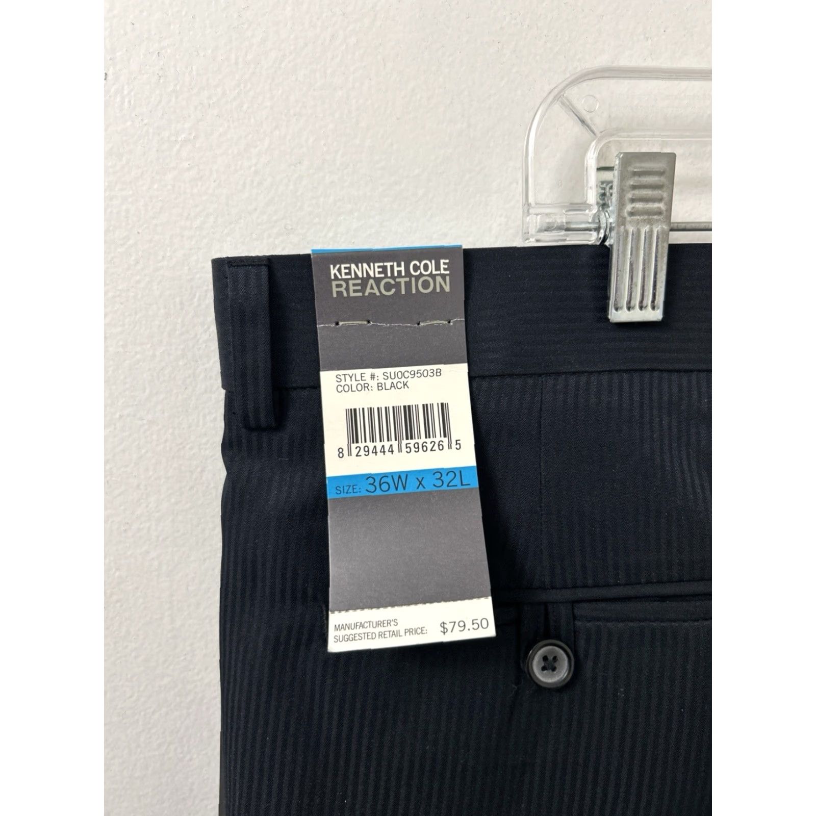 Kenneth Cole Kenneth Cole Reaction Dress Pants Mens 36x32 Black Pinstripe NWT 0 MSRP YKK Slim Flat Front Front Pockets Tapered Leg Dress Pants Mens Black Size US 36 / EU 52 - 5 Thumbnail