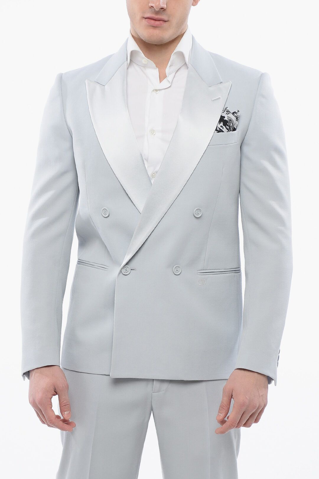 Off-White og1mm1025 Double-breasted Tattoo Blazer in Light Blue Size US M / EU 48-50 / 2 - 1 Thumbnail