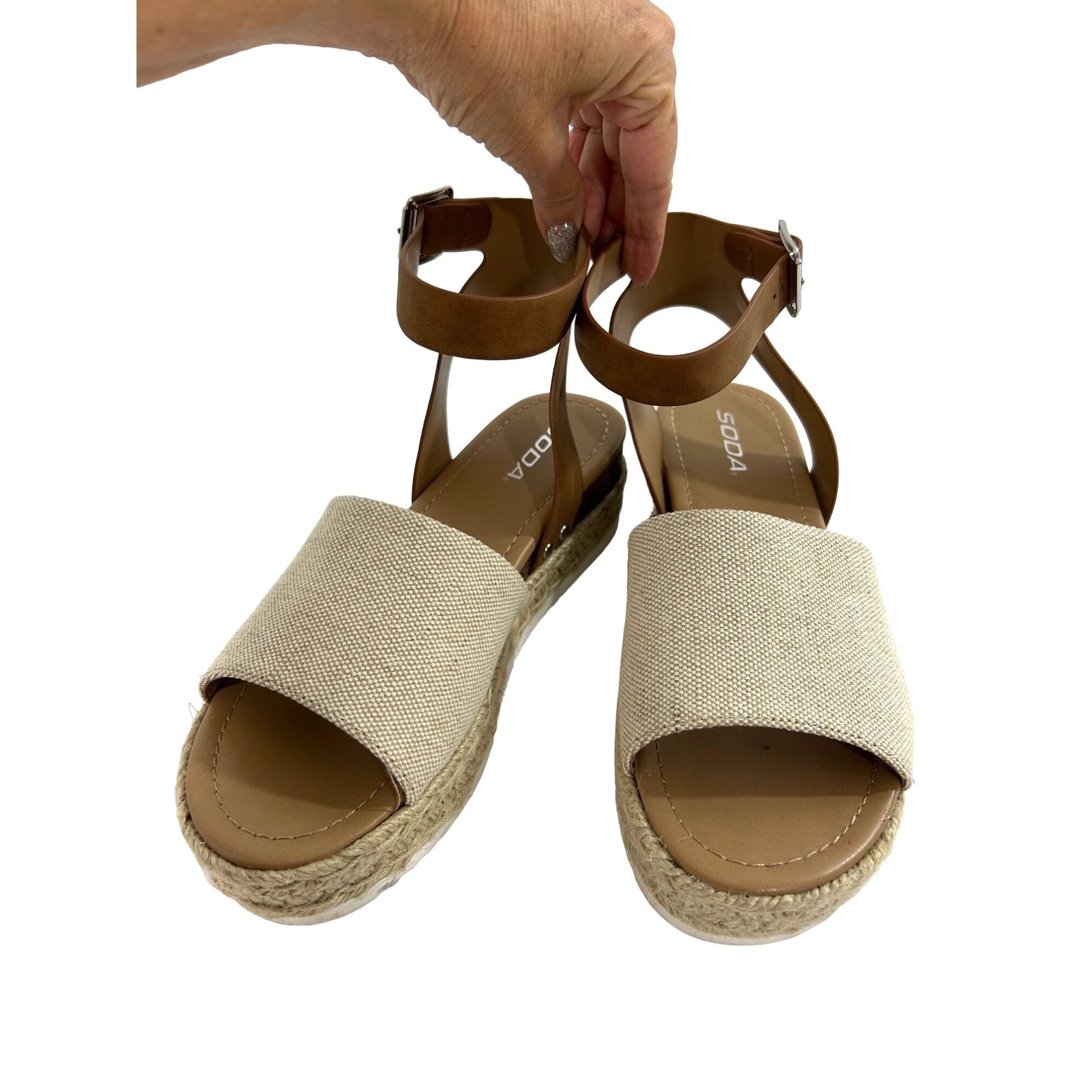Other Soda Tuckin Sandals 9 Espadrilles Wedge Platform Tan Brown A Size US 9 / IT 39 - 2 Thumbnail