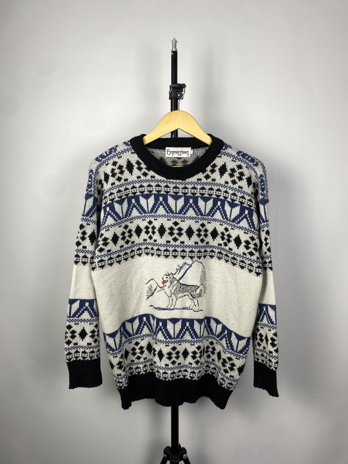 Japanese Brand × Vintage CRAZY VINTAGE 80s ART ALASKA Dog Husky SWEATER Japanese Size US S / EU 44-46 / 1 - 1 Thumbnail