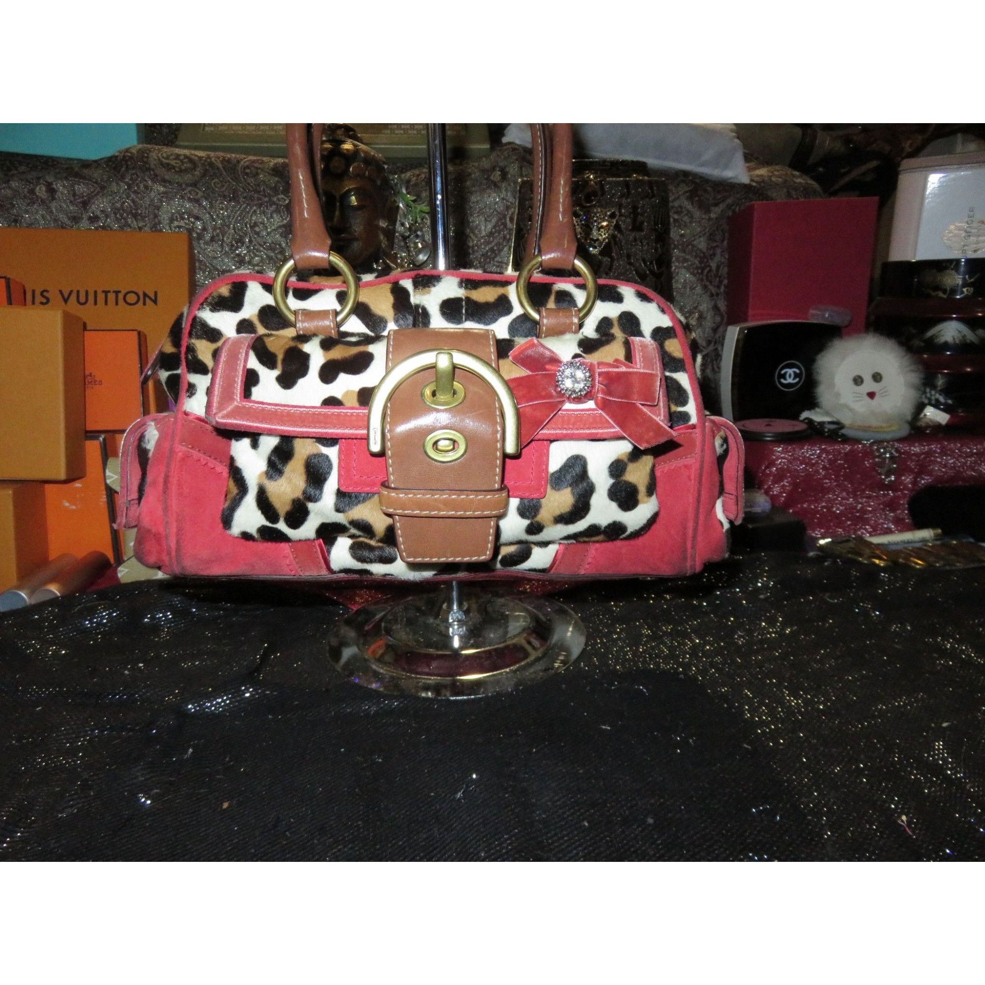 image of Coach Limited Edition Soho Ocelot Demi Leopard Haircalf Sued in Red, Women's