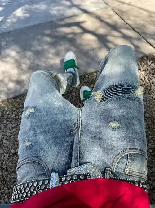 Other Men's Ripped Knee Distressed Biker Jeans Size US 32 / EU 48 - 4 Thumbnail