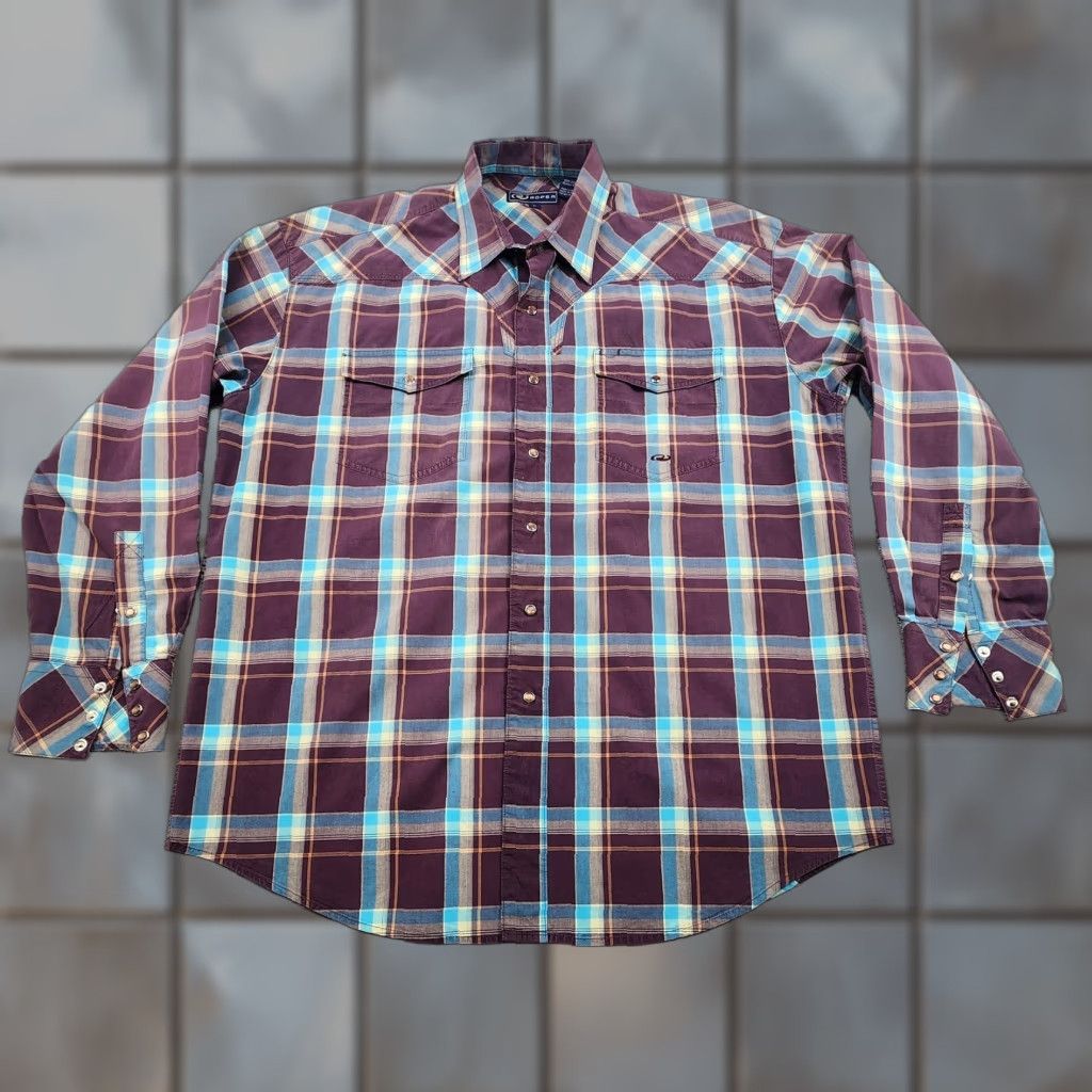 Roper Roper Shirt Mens Large Purple Blue Plaid Western Pearl Snap Rodeo Cowboy Shirt Size US L / EU 52-54 / 3 - 1 Thumbnail