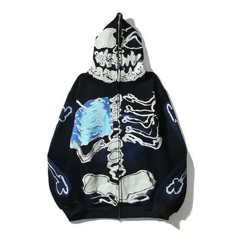 Japanese Brand Skeleton Print Zip Up Hoodie Punk Rock Y2k Size US L / EU 52-54 / 3 - 1 Thumbnail