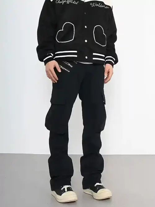 image of Vintage Flared Punk Fade Pleated Cargo Pants in Black, Men's (Size 32)