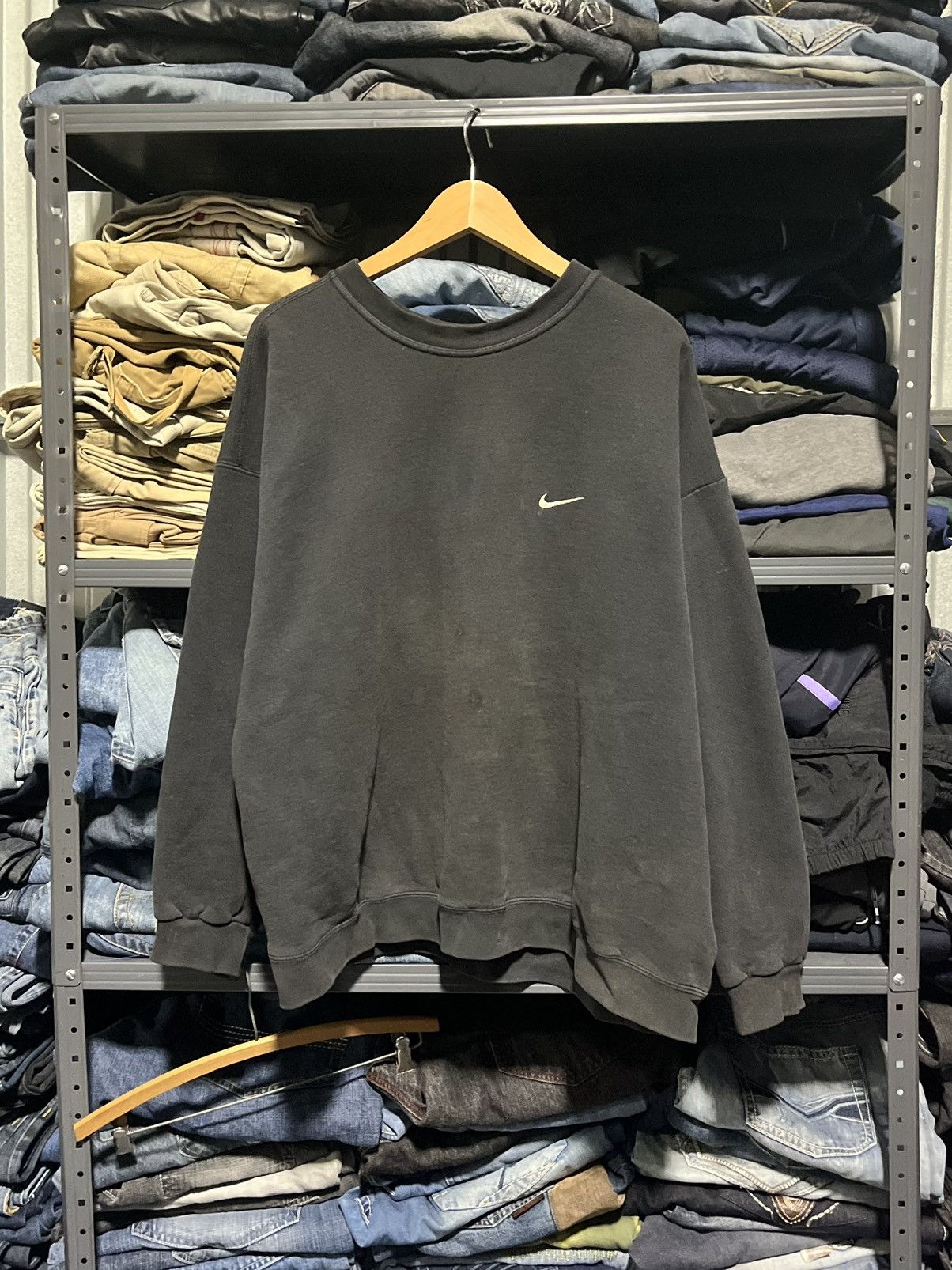 Nike × Vintage Vintage 90s Nike Mini Swoosh Distressed Skater Crewneck Size US XL / EU 56 / 4 - 1 Thumbnail