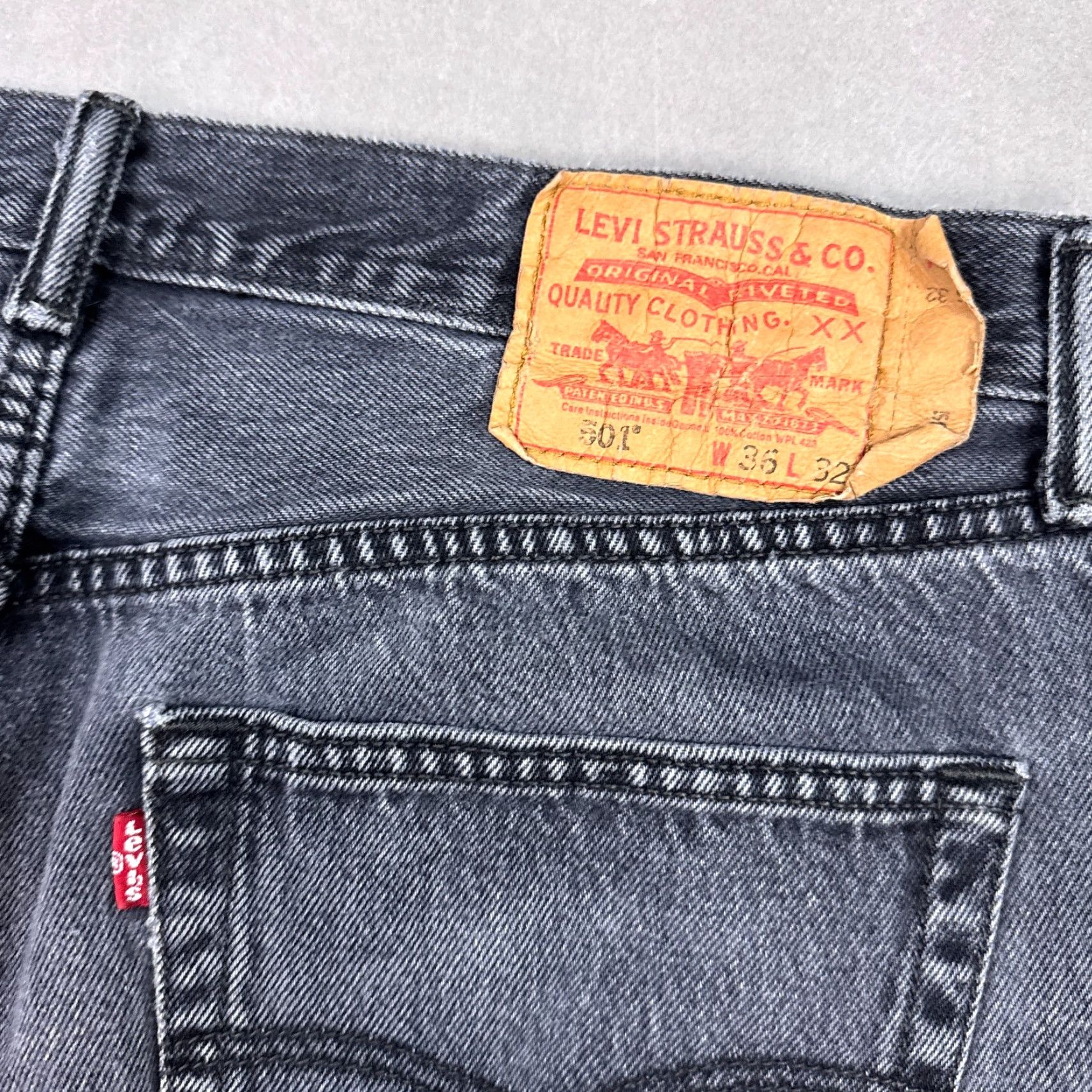 Levi's VINTAGE Levis 501 Jeans Mens 34x30 Black Button Fly Distressed Pants Dark Levis 501 Series Mens Jeans Size US 36 / EU 52 - 6 Thumbnail