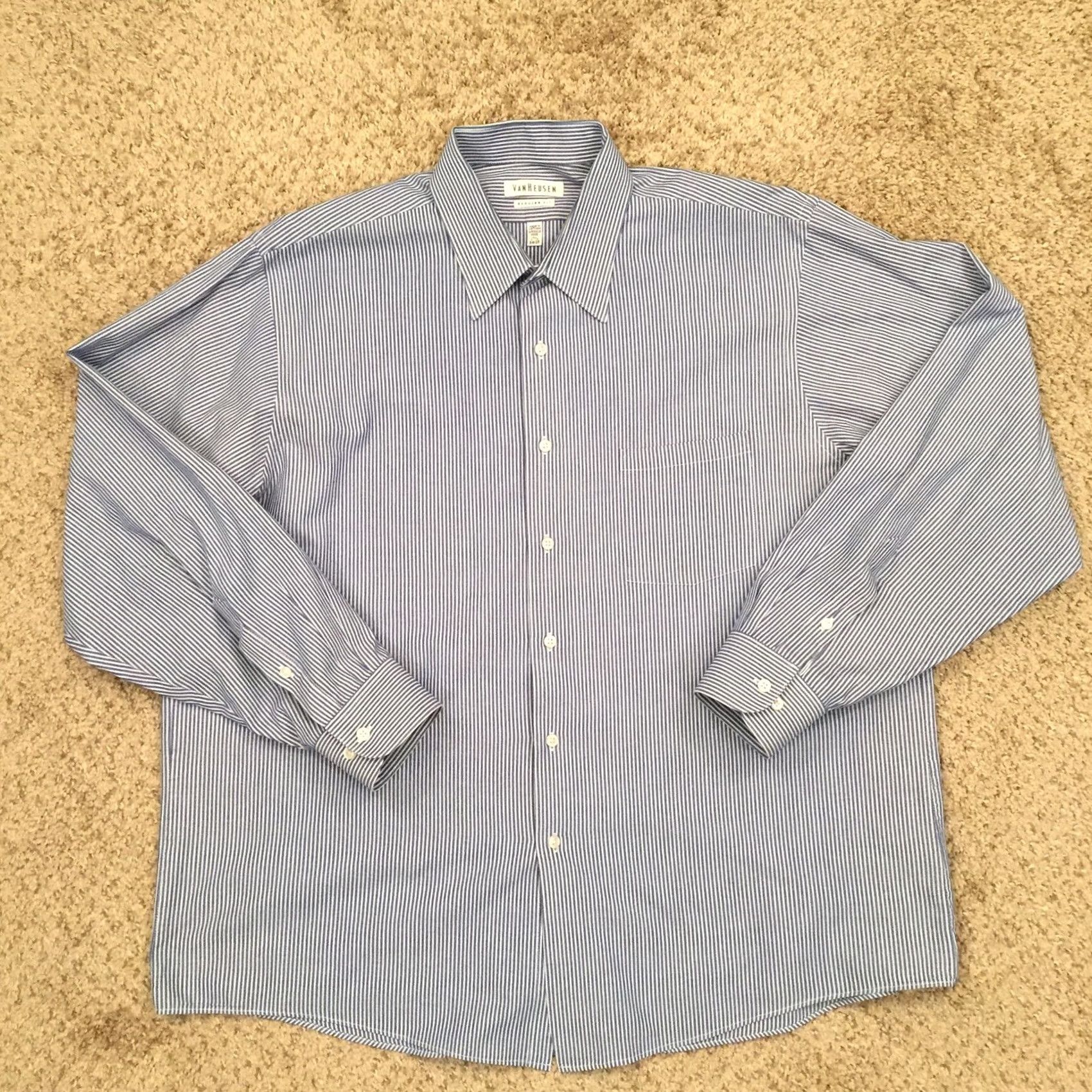 Van Heusen Van Heusen Shirt Mens 17.5 Blue Striped Long Sleeve Button-Up Regular Cotton Blend Collection Shirt Men Size US XXL / EU 58 / 5 - 2 Thumbnail