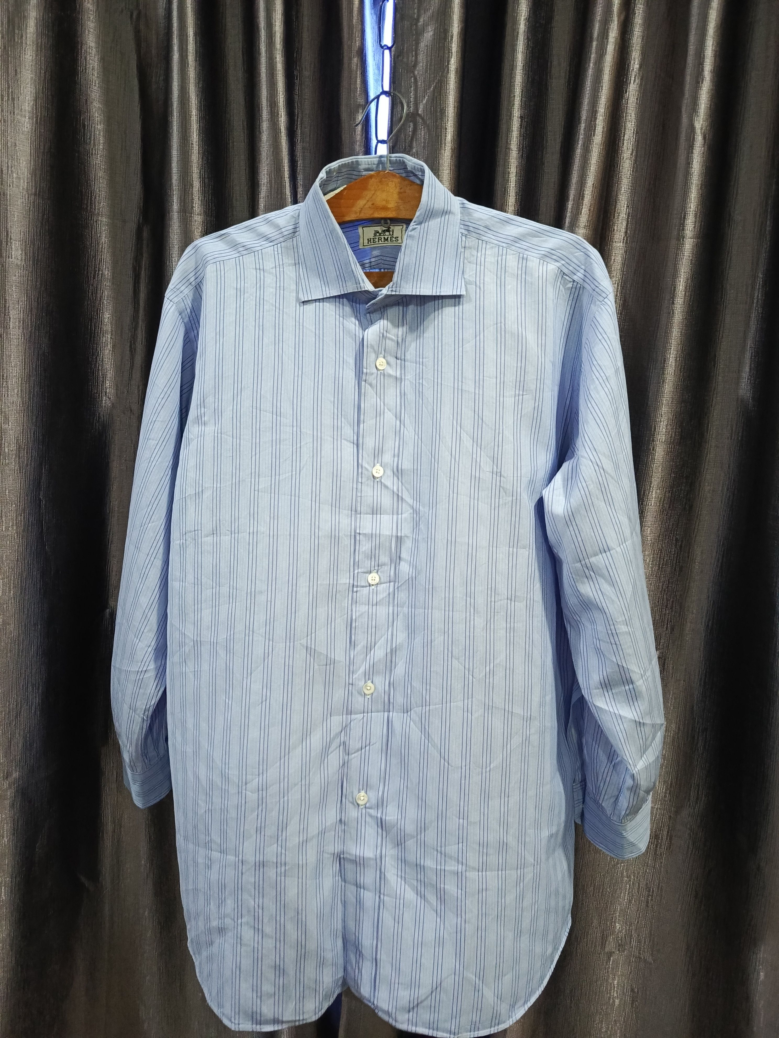 Hermes Hermès light blue multi-striped button-down dress shirt Size US XL / EU 56 / 4 - 2 Thumbnail