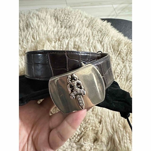 Pre-owned Chrome Hearts Diamond Croc Leather Belt And Buckle In Brown