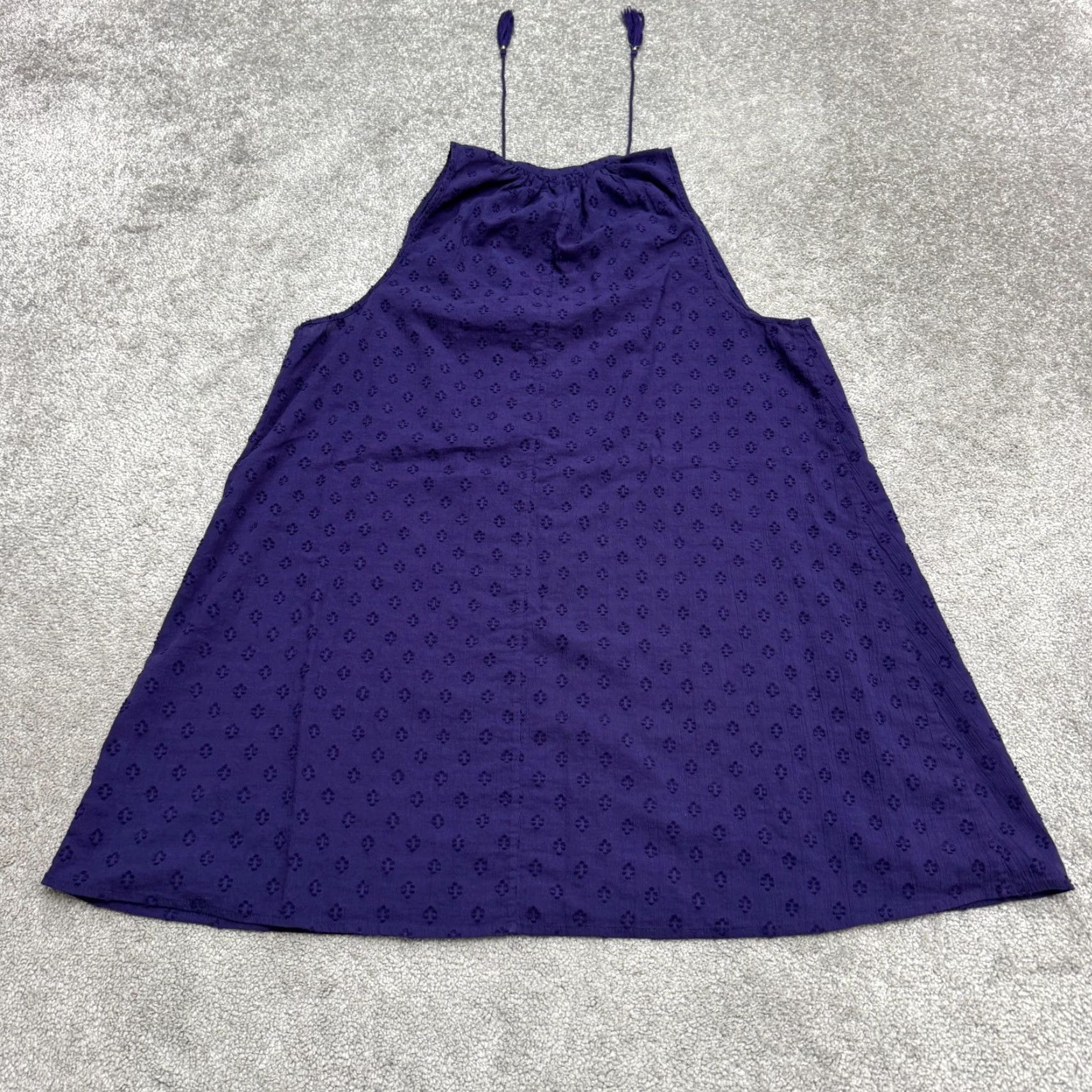 J.Crew J.Crew Dress Womens Medium Purple Eyelet Tasseled Midi Shift Sleeveless Boho Size M / US 6-8 / IT 42-44 - 2 Thumbnail