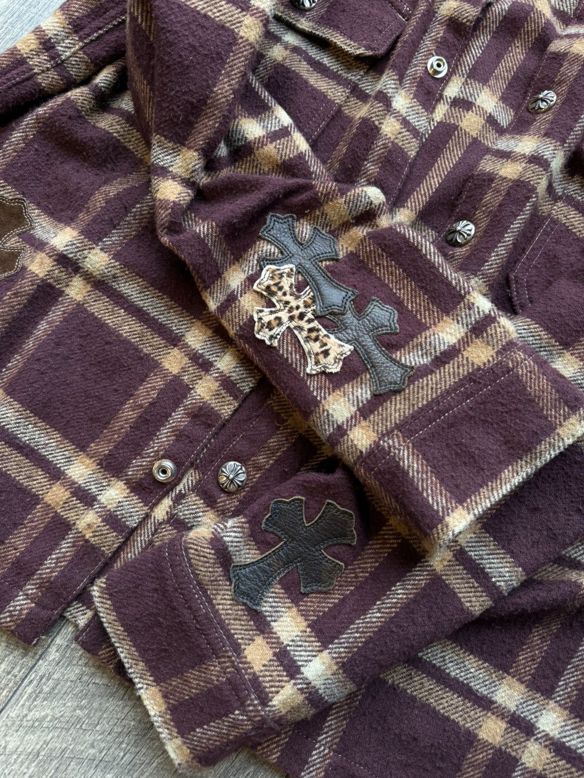 Chrome Hearts Chrome Hearts Burgundy Cross Patch 1/1 Long Sleeve Flannel Size US L / EU 52-54 / 3 - 13 Thumbnail