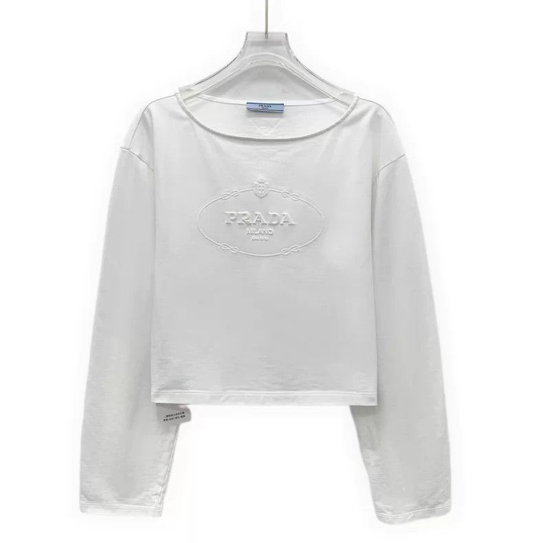 Prada Prada 23 white logo letter relief cotton round-neck long-s Size S / US 4 / IT 40 - 1 Thumbnail