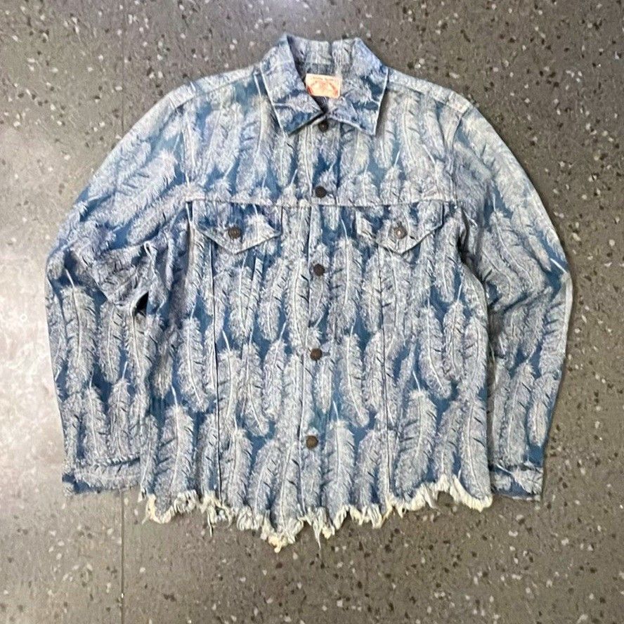 Kapital Kapital Brand Indigo Feather Print Distressed Denim Jacket Size US M / EU 48-50 / 2 - 1 Thumbnail