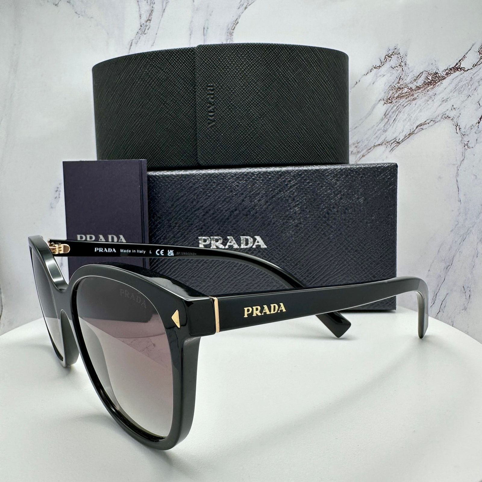 New PRADA Sunglasses Black Gold Square Gray Lens