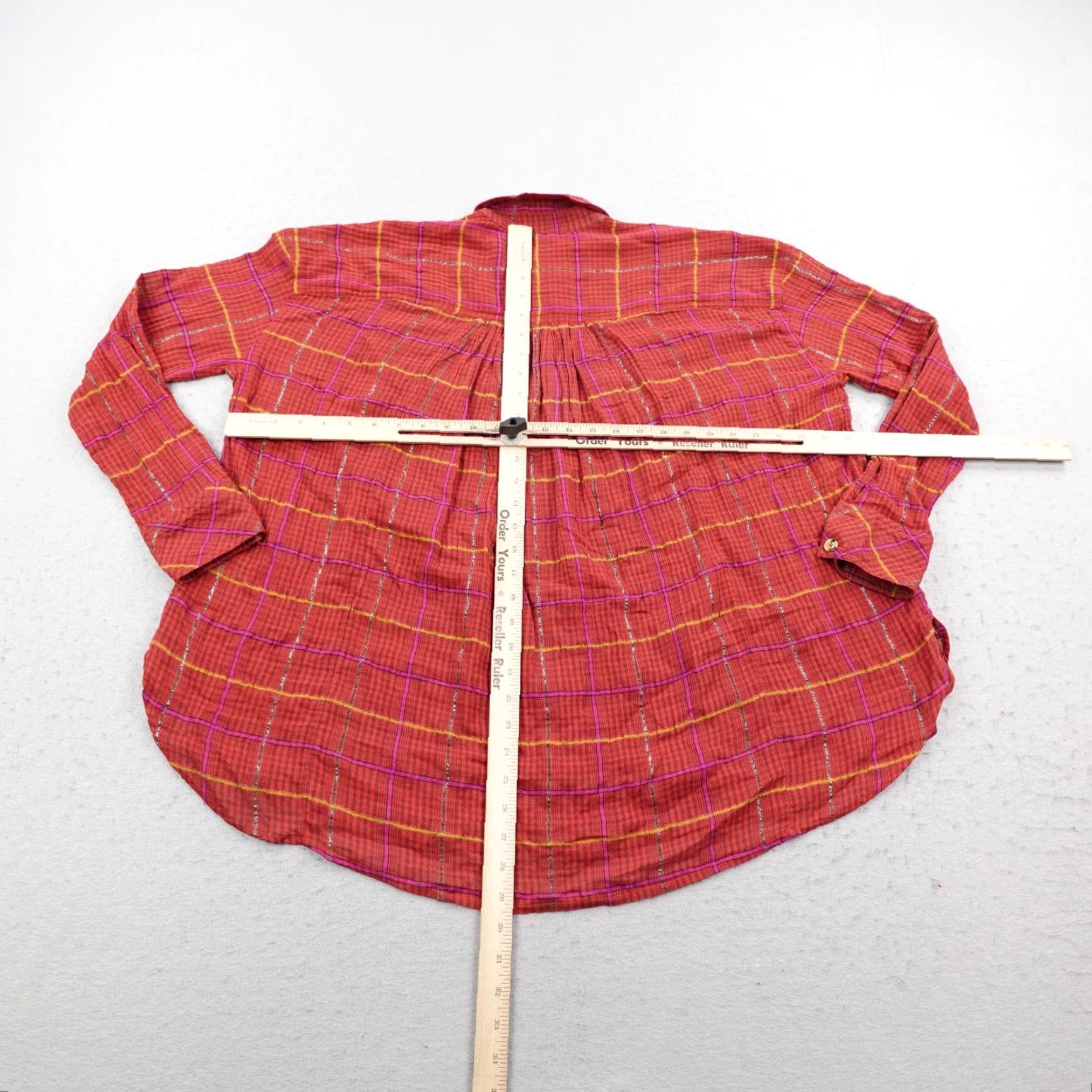 Free People Free People Shirt Womens XS Red Break My Stride Oversized Button Up Top Metallic Size XS / US 0-2 / IT 36-38 - 5 Thumbnail
