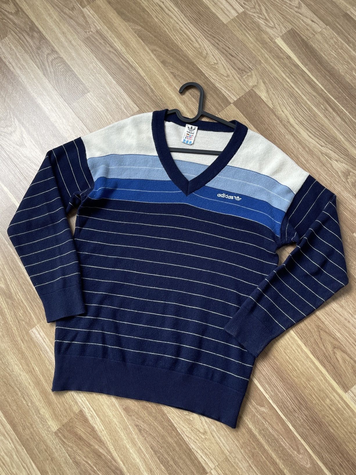 Adidas Vintage ADIDAS Men’s Sweater S/M 80's Blue Striped Size US M / EU 48-50 / 2 - 1 Thumbnail