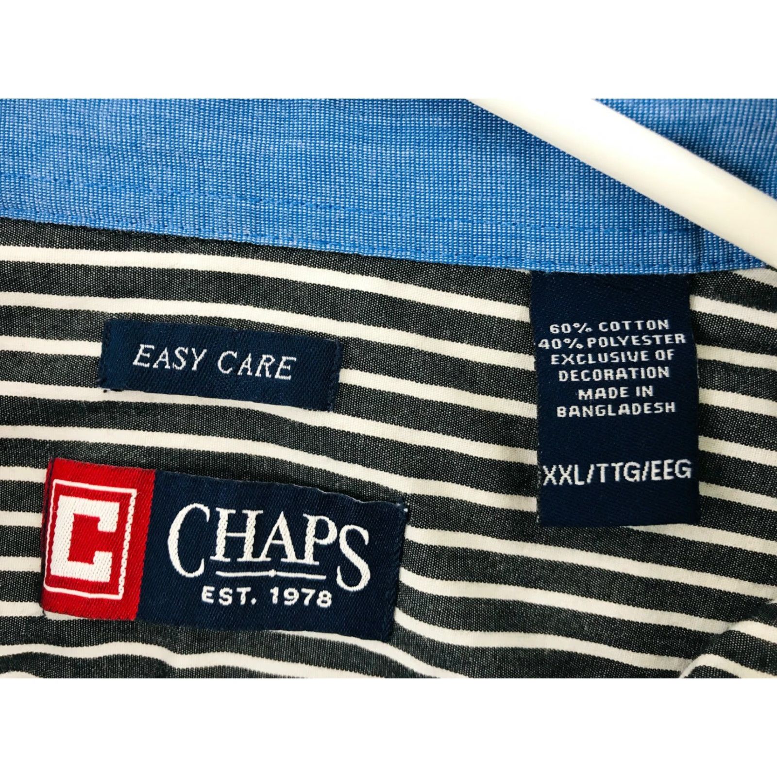 Chaps Chaps Shirt Men's XXL Casual Button-Down Long Sleeve Logo Pocket Striped Gray Cotton Polyester Size US XXL / EU 58 / 5 - 5 Thumbnail