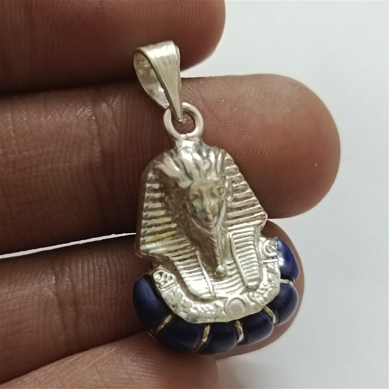 925 Silver Pharaoh Pendant with Lapis Lazuli –Egypt Jewelry
