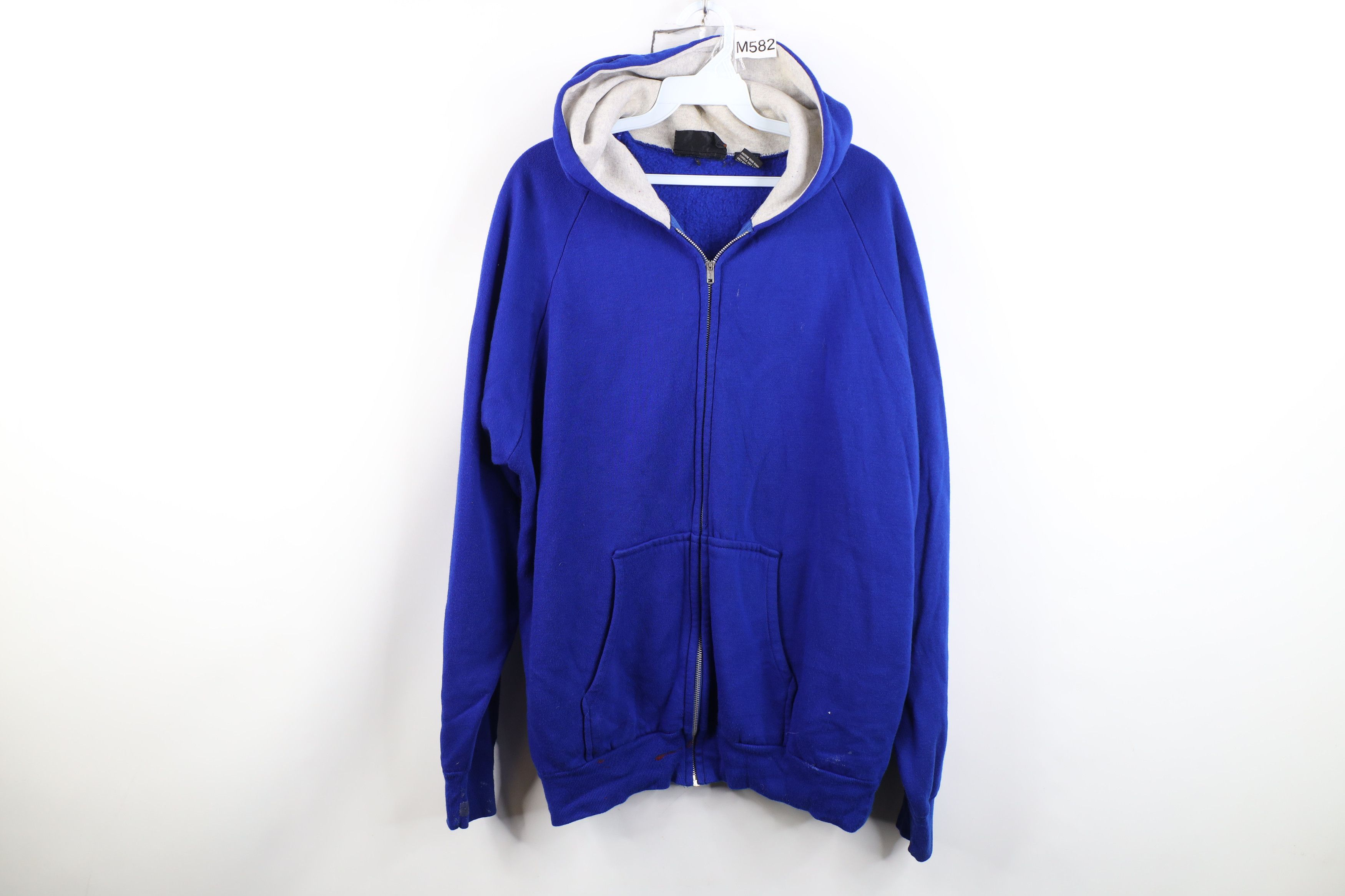 Vintage Vintage 70s Streetwear Blank Full Zip Hoodie Sweatshirt Blue Size US XL / EU 56 / 4 - 1 Thumbnail