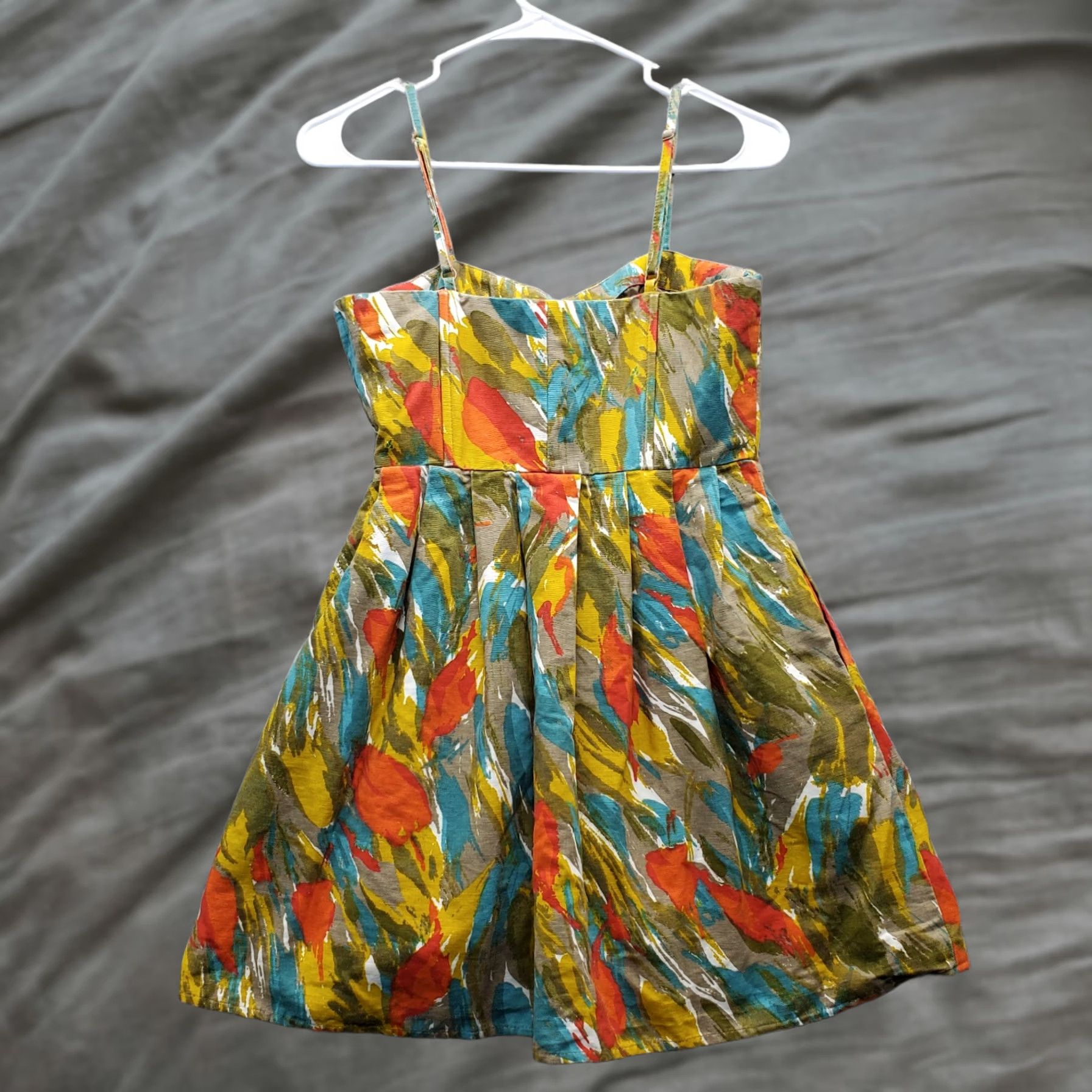 Vintage JACK Dress Womens XS Multi Sleeveless Sweetheart Pleated Waist Pockets Side Zip Dress Size XS / US 0-2 / IT 36-38 - 1 Thumbnail