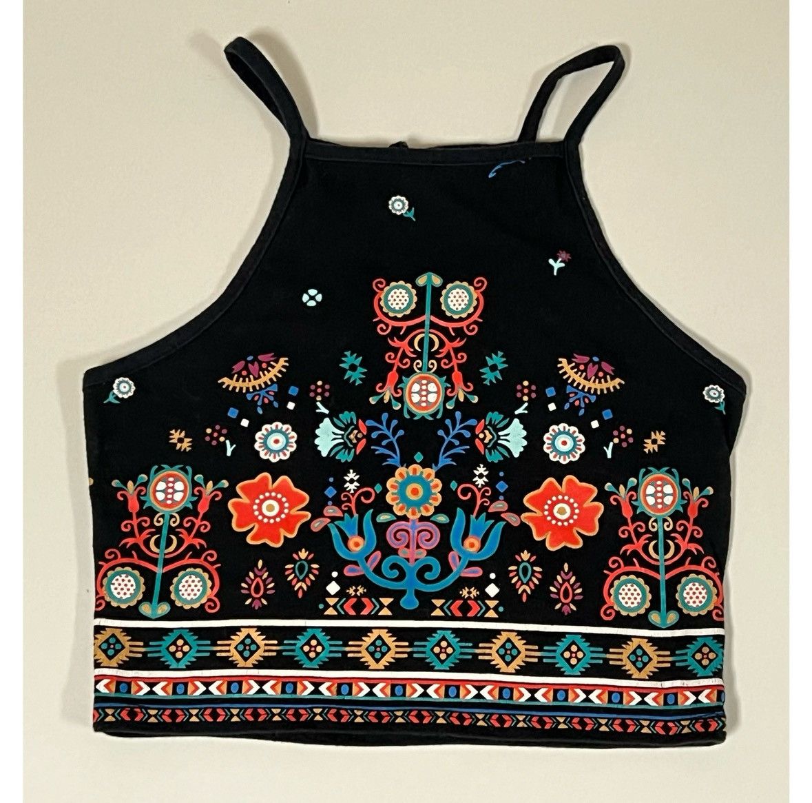 Kendall And Kylie Black Boho Bohemian Floral Halter Crop Top Shirt Size XS 🌻✨ Size XS / US 0-2 / IT 36-38 - 4 Thumbnail