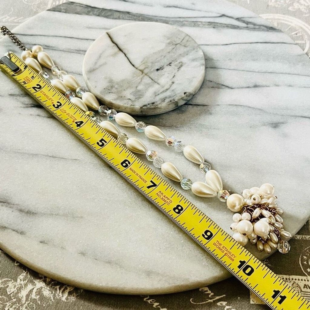Vintage Faux Pearl Beaded Necklace AB Crystal Beads White Size ONE SIZE - 6 Thumbnail