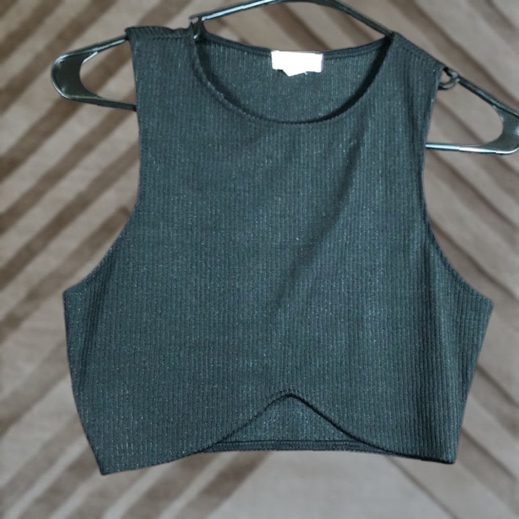 Vintage Silence+Noise Womens Shirt Black Metallic Cropped Sleeveless Tank Stretch Small Size S / US 4 / IT 40 - 1 Thumbnail