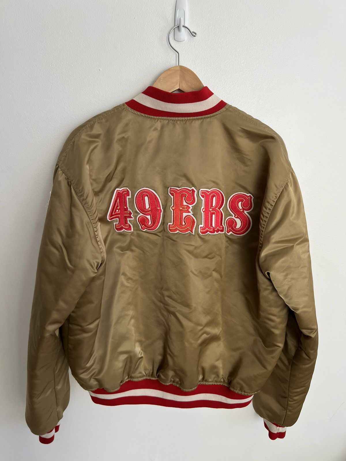 image of Nfl x Starter Vintage San Francisco 49Ers 1980S Satin Starter Jacket in Gold, Men's (Size XL)