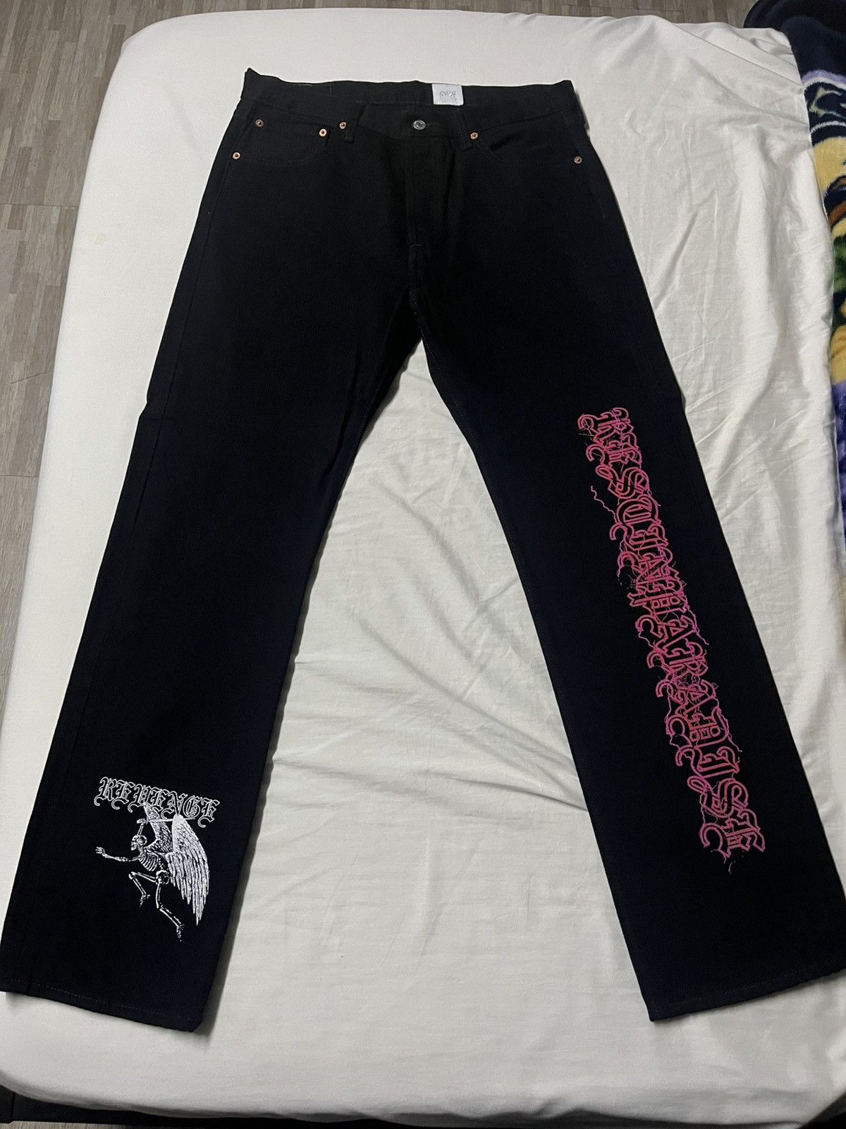 Revenge REVENGE SKELETON ANGEL DENIM JEANS BLACK Size US 34 / EU 50 - 1 Thumbnail
