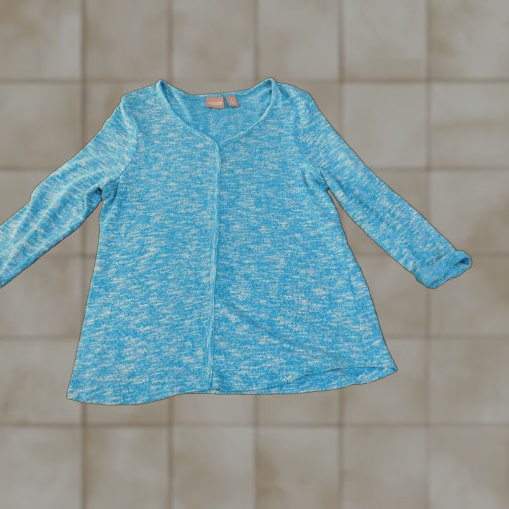 Vintage Chico's Sweater Pullover Knit V-Neck Blue 1 Polyester Rayon Spandex Stretch Regular Women Fashion Modern Winter Long Sleeve Chunky-Knit Size XS / US 0-2 / IT 36-38 - 1 Thumbnail