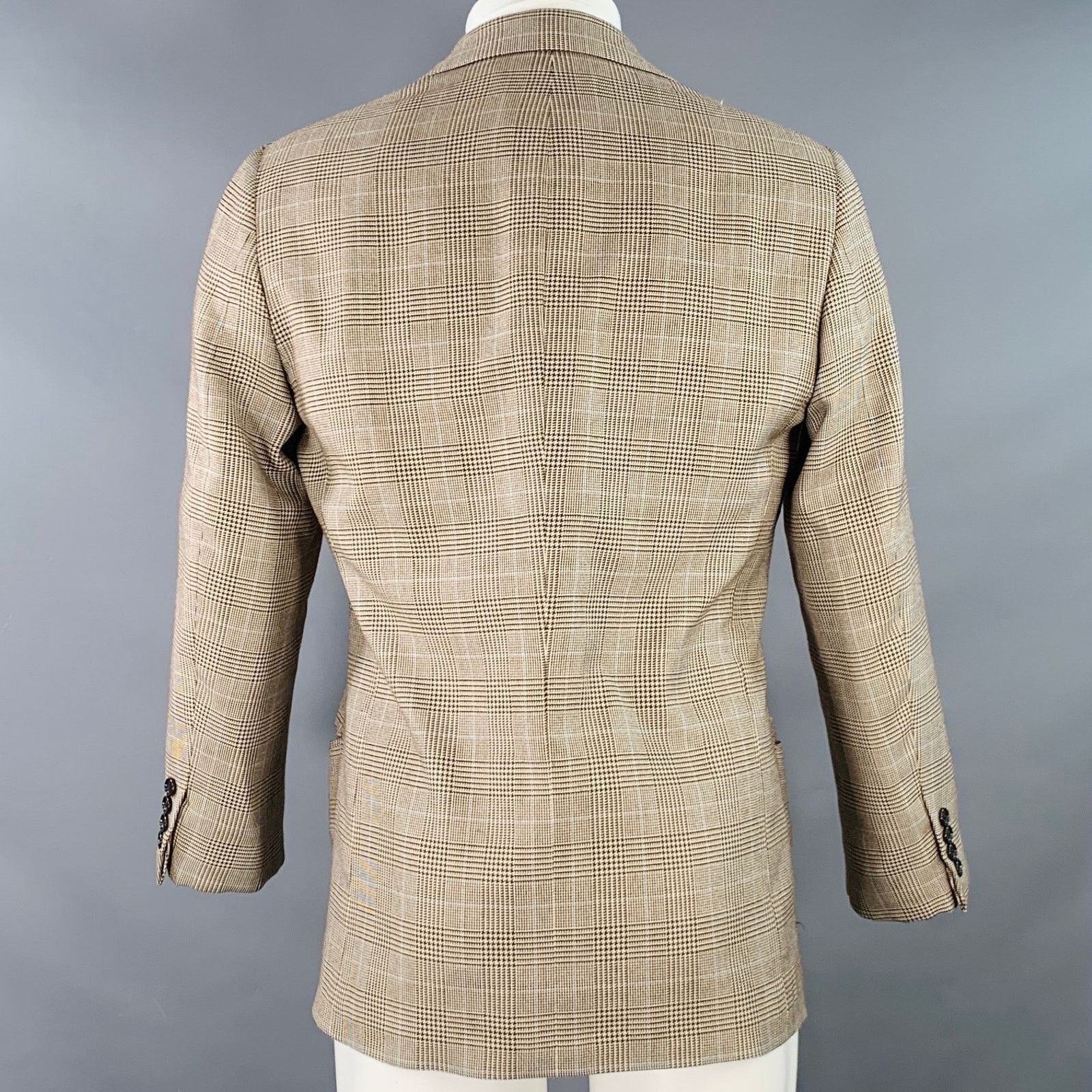 Ralph Lauren Size 38 Regular Brown Beige Plaid Cashmere Silk Sport Coat Size 38R - 4 Thumbnail