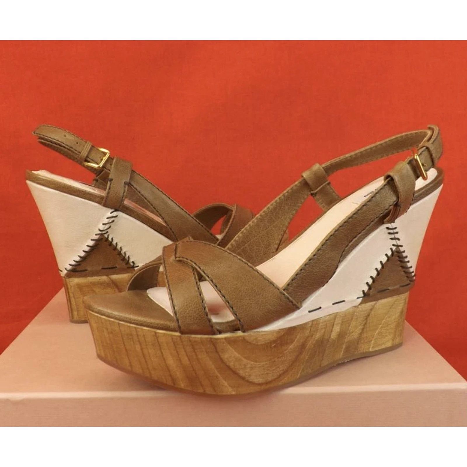 Miu Miu MIU MIU PRADA BROWN TEXTURE LEATHER WOODEN SANDALS PUMPS 40 Size US 10 / IT 40 - 1 Thumbnail