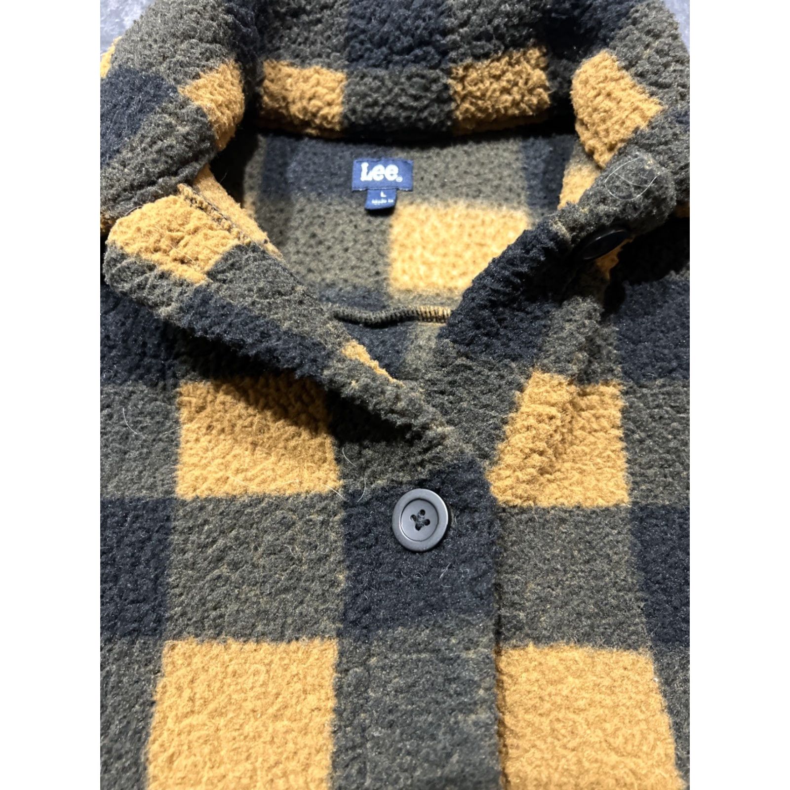 Lee Lee Women’s Plaid Long Sleeve 100% Polyester Teddy Bear Jacket Size L Gold Tan Size L / US 10 / IT 46 - 6 Thumbnail