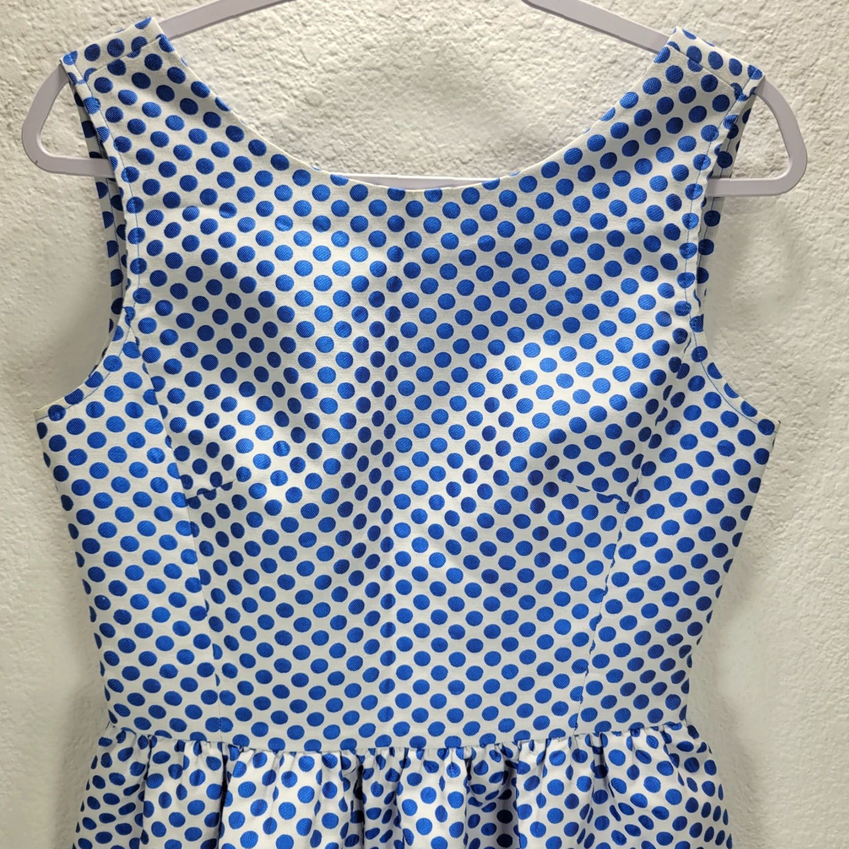 Vintage Axara Paris Blue White Polka Dot Dress Cotton Blend Midi Sleeveless Sz 38 Womens Fit & Flare, Yellow? Size XS / US 0-2 / IT 36-38 - 5 Thumbnail