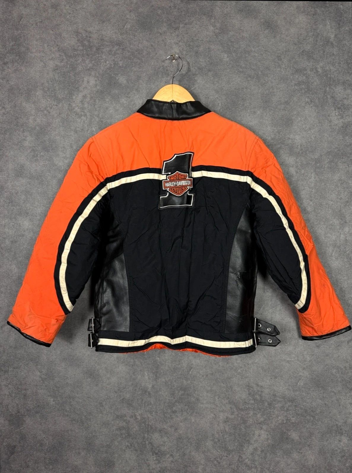 Vintage Harley Davidson Leather Jacket Big Logo Black Orange Size US L / EU 52-54 / 3 - 7 Thumbnail