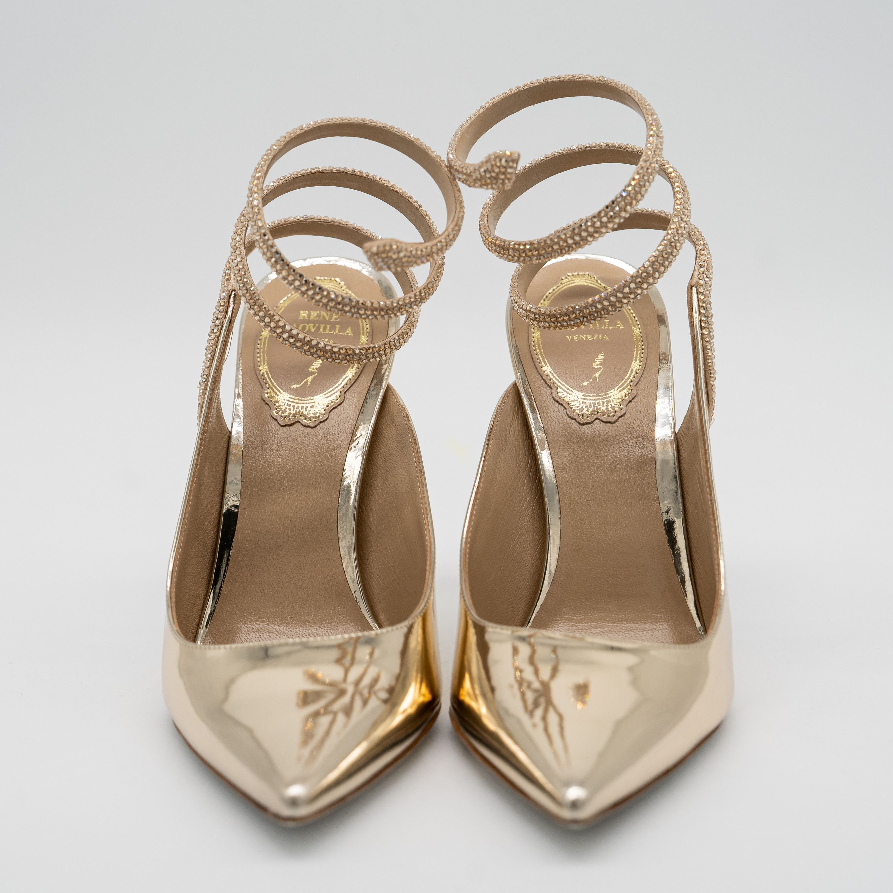 Rene Caovilla 37.5 Rene Caovilla Cleo Gold Sandals Heels 105 Leather Size US 7.5 / IT 37.5 - 2 Thumbnail