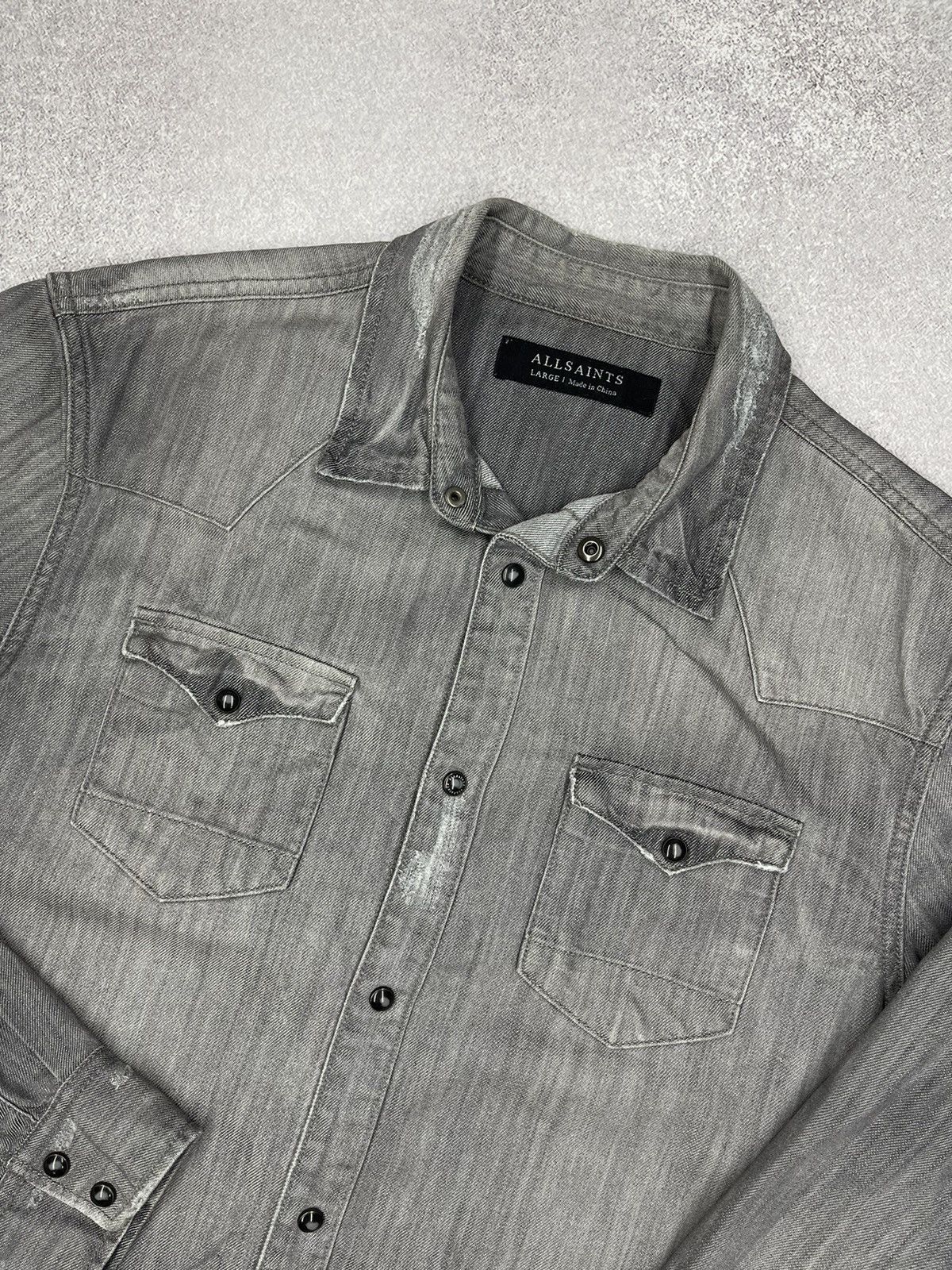 Allsaints Mens AllSaints Ikemat Grey Denim Shirt Size L Size US L / EU 52-54 / 3 - 5 Thumbnail