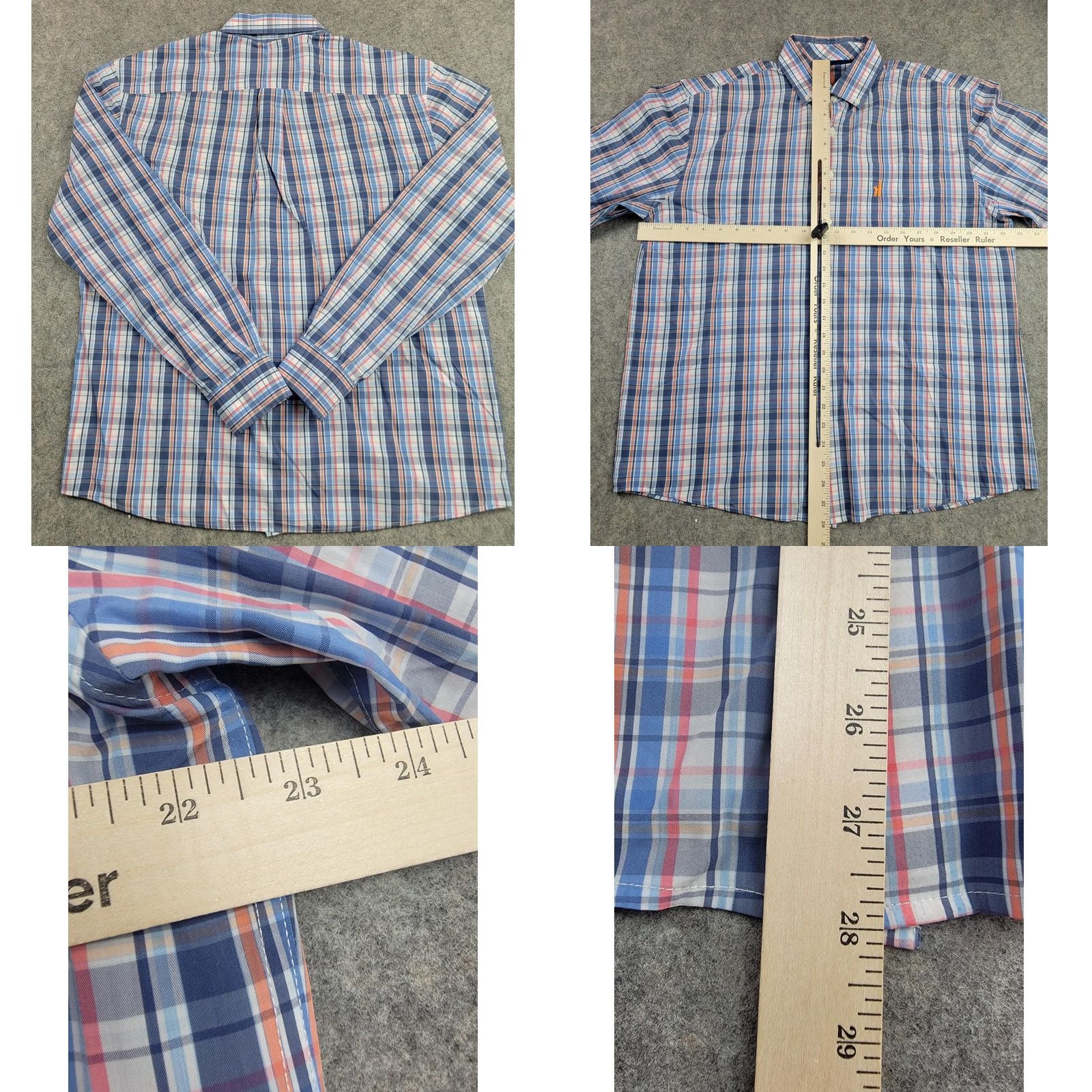 johnnie-O Johnnie-O Shirt Mens Medium Blue Orange Plaid Prep-Formance Long Sleeve Button Up Shirt Size US M / EU 48-50 / 2 - 8 Thumbnail