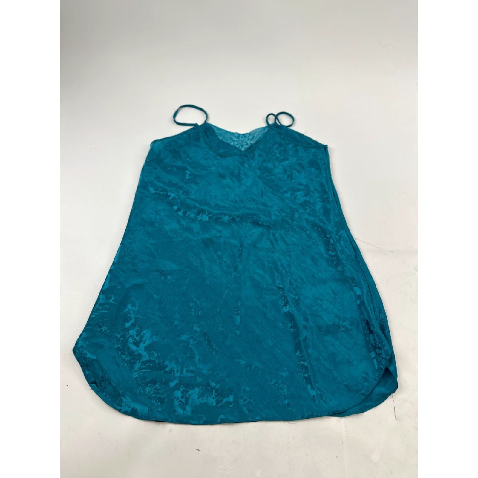 Vintage Inner Most Dress Teal Slip Lace Trim Spaghetti Strap Pullover Womens Large Dress Sleeveless Round Neck Casual Short 100% Polyester Size L / US 10 / IT 46 - 2 Thumbnail
