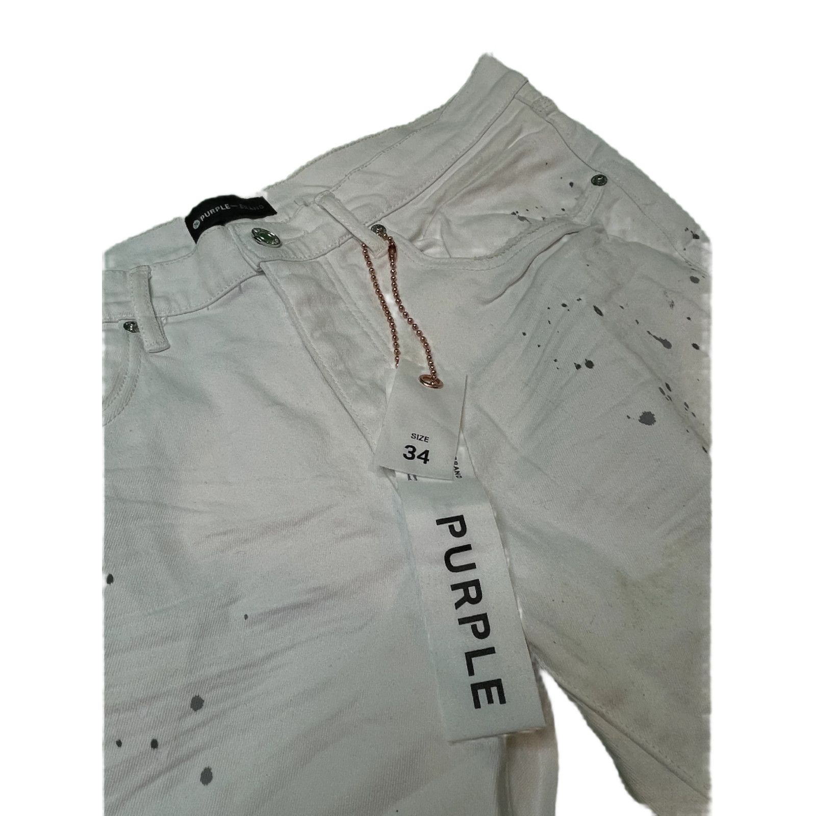 Purple Brand Purple Black Splatter White Jeans Size US 34 / EU 50 - 2 Thumbnail