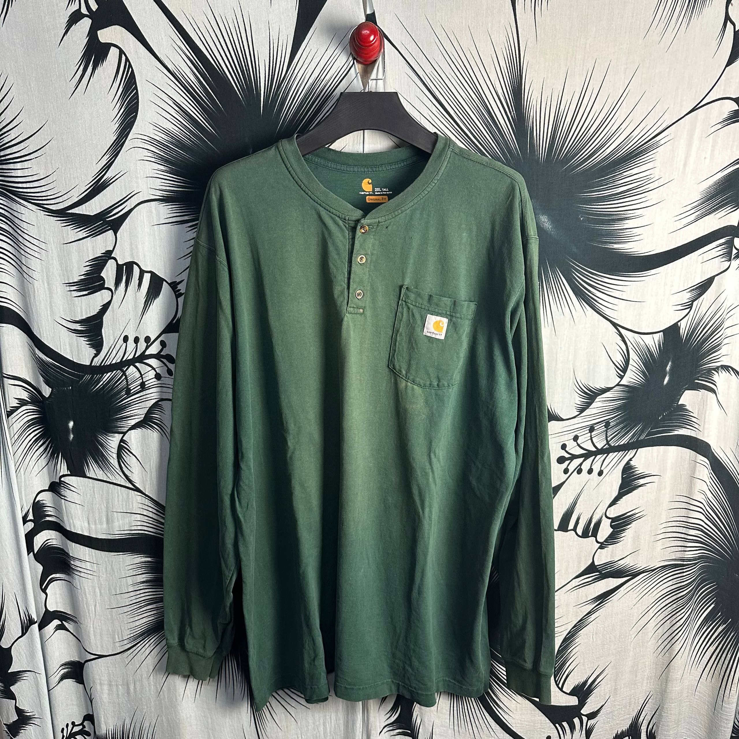 Vintage Vintage Sun Faded Carhartt Green Heavyweight Henley Shirt Size US XXL / EU 58 / 5 - 1 Thumbnail