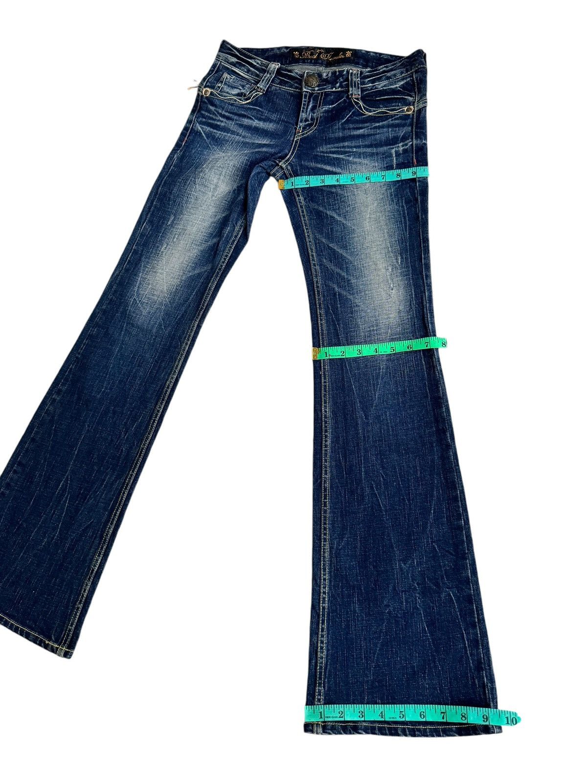 Japanese Brand × Le Grande Bleu (L.G.B.) Sick⚡️Distressed Back Number Low Rise Flare Jeans Size 29" - 12 Thumbnail
