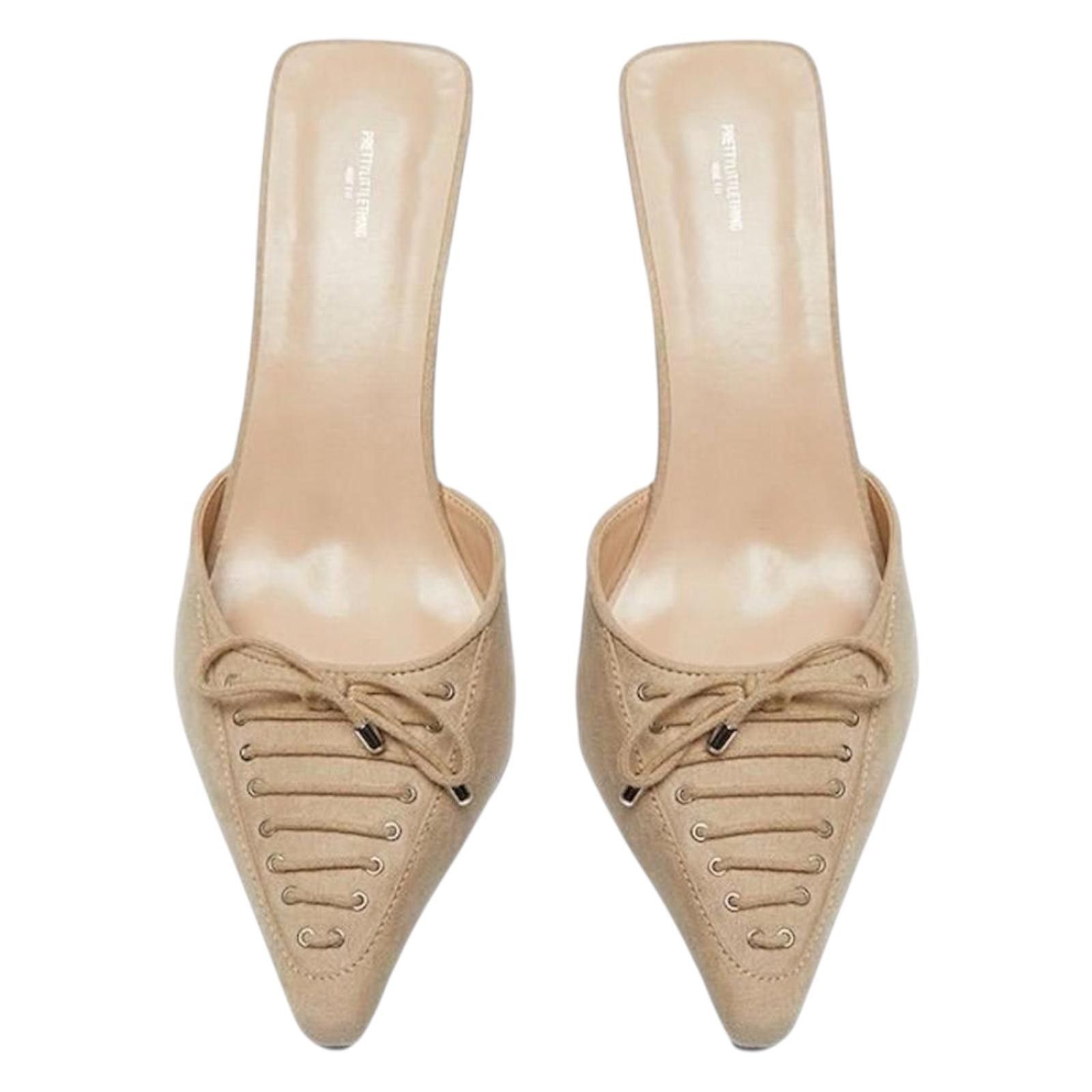 Other Prettylittlething Women's Beige Pointed Toe Heeled Mules Size US 8 / IT 38 - 1 Thumbnail