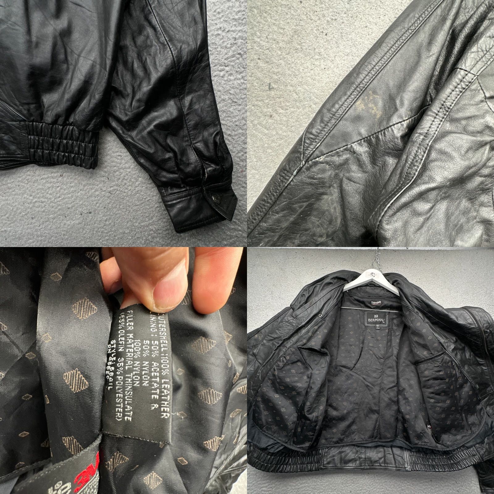 Ben Sherman VINTAGE Bermans Leather Moto Jacket Mens Large Long Black Lined Rider Jacket Size US L / EU 52-54 / 3 - 8 Thumbnail