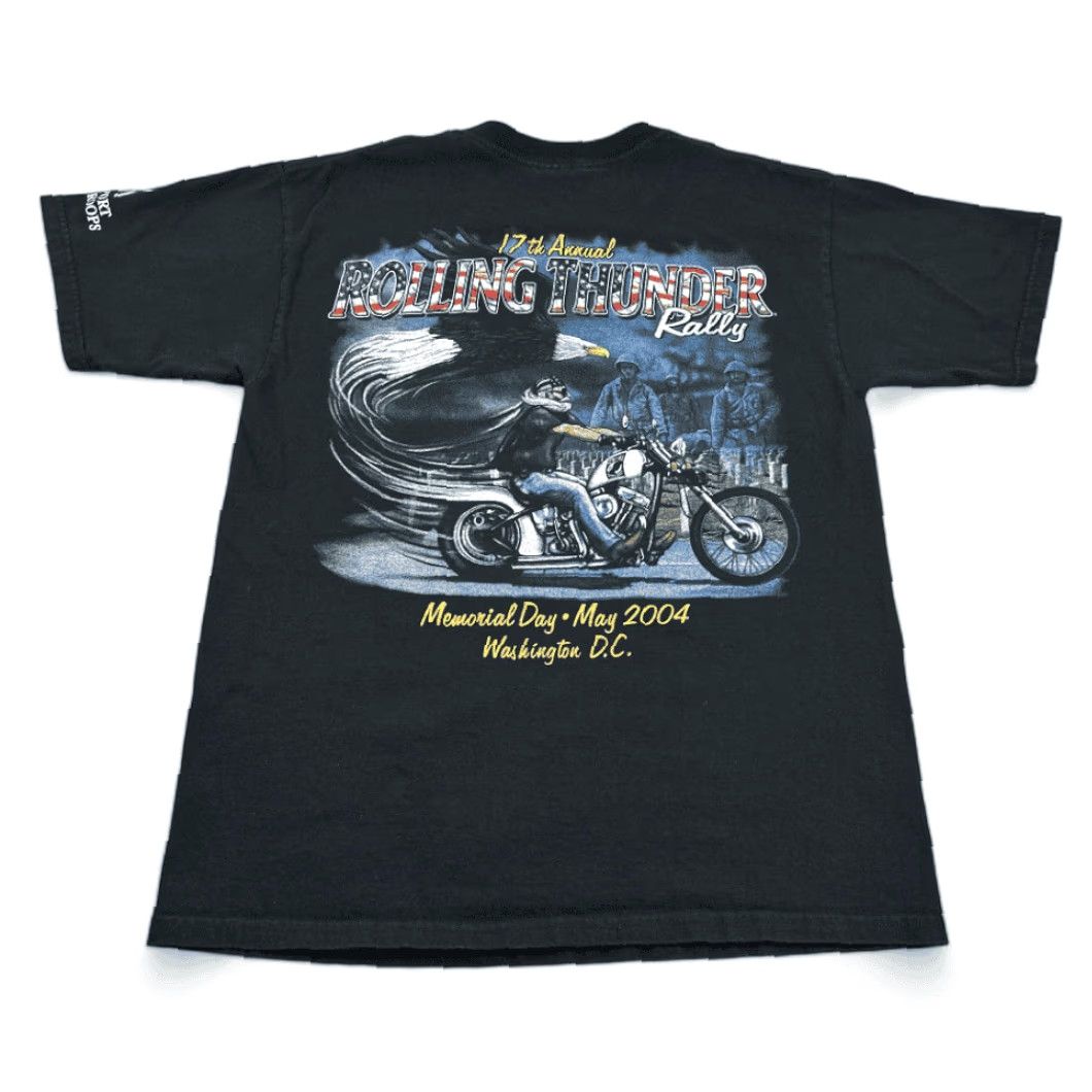 Gildan VINTAGE Rolling Thunder Rally Motorcycle Shirt Adult LARGE Black 2004 Y2K Biker Gildan T-Shirt Men XS- XL Size US L / EU 52-54 / 3 - 2 Thumbnail