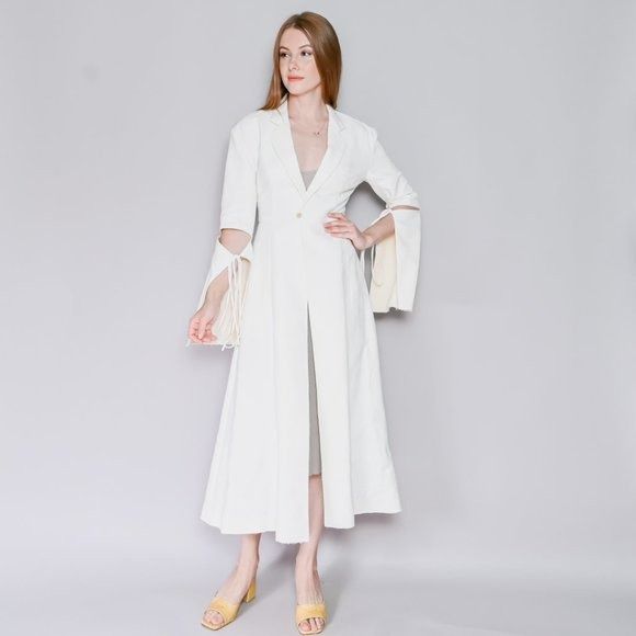 Loewe LOEWE White Jacquard Tie-Cut Sleeve Panel Coat Sz 36 Size XS / US 0-2 / IT 36-38 - 8 Thumbnail