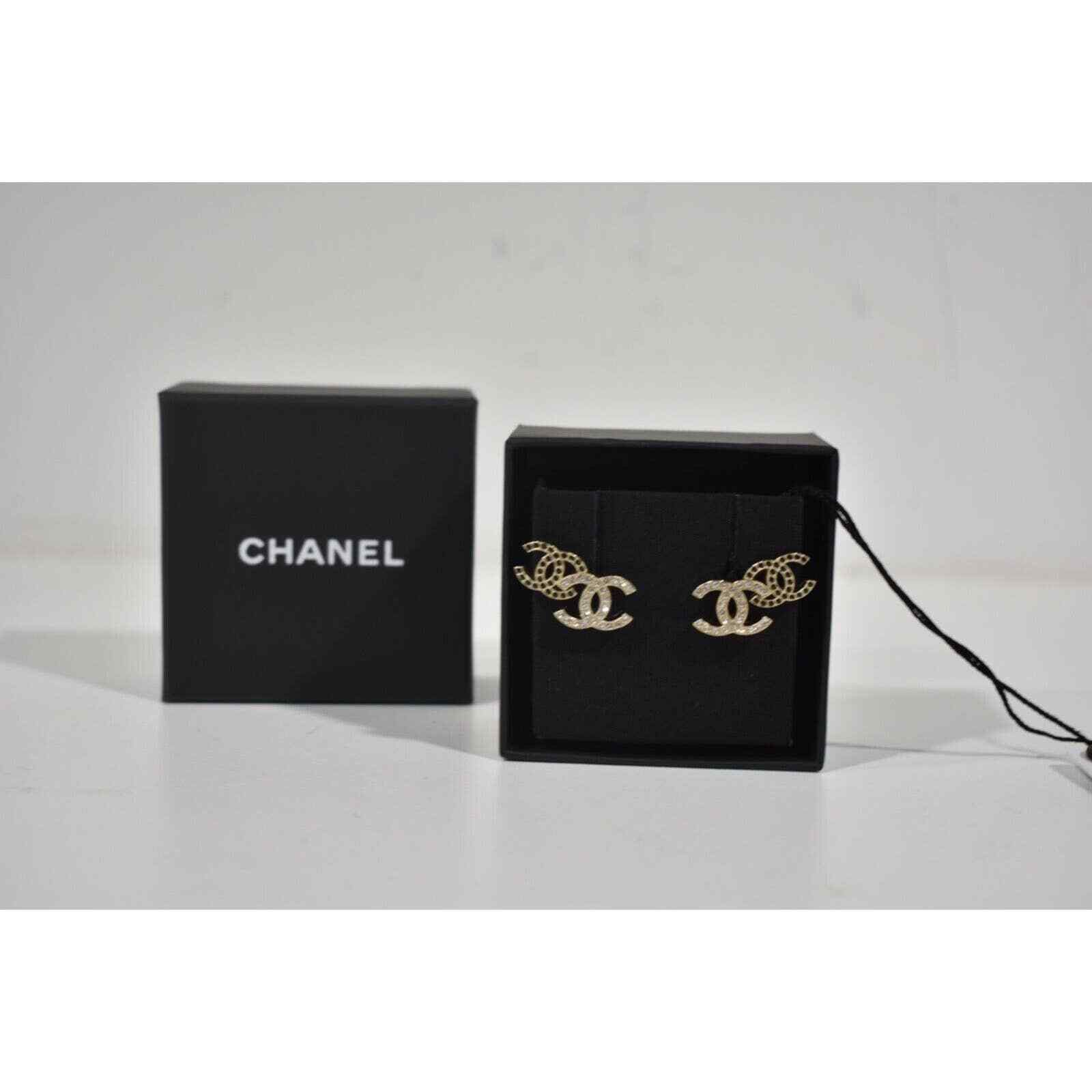 Chanel Chanel Gold Black Crystal Dangle Statement Stud Earring Size ONE SIZE - 2 Thumbnail