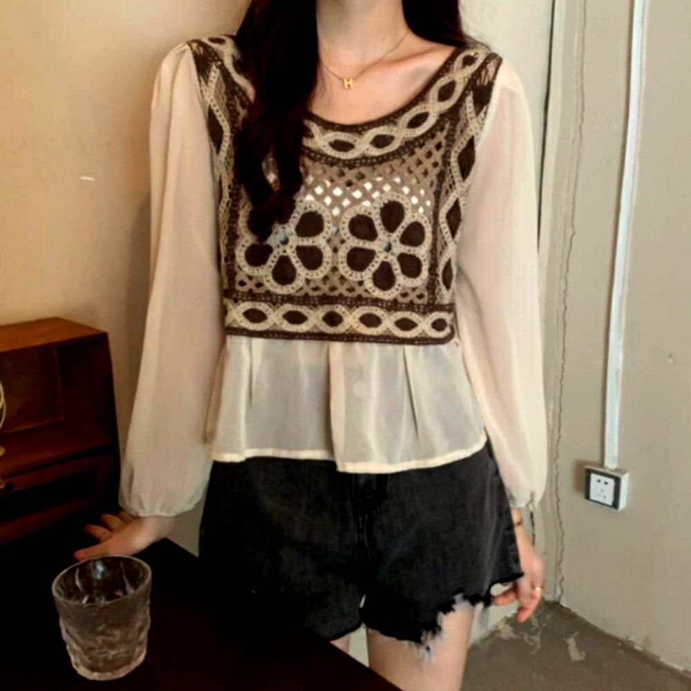 Japanese Brand × Vintage Vintage Punk Chiffon Floral Crochet Knit Embroidery Blouse Size ONE SIZE - 5 Thumbnail